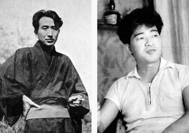 Retratos de Osamu Dazai y Kōbō Abe 